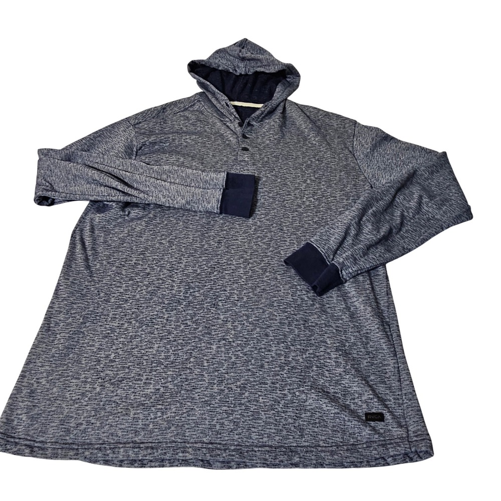 RVCA Mens Slim Fit‎ Heathered Blue Henley SOFT LIGHTWEIGHT Hoodie L/S Size XL